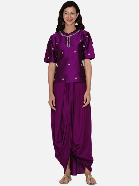 

Women Republic Women Purple Floral Embroidered Top with Dhoti Pants