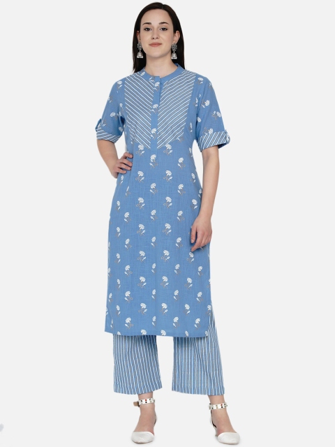 

Women Republic Women Blue Printed Pure Cotton Kurta with Trousers