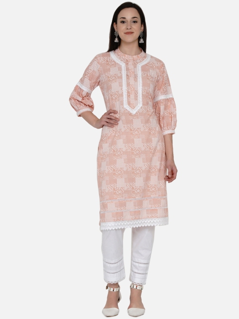 

Women Republic Women Peach-Coloured Floral Printed Pure Cotton Kurta with Trousers