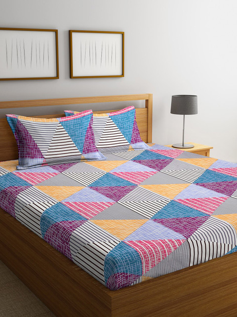 

Home Sizzler Multicoloured Geometric 210 TC King Bedsheet with 2 Pillow Covers, Multi