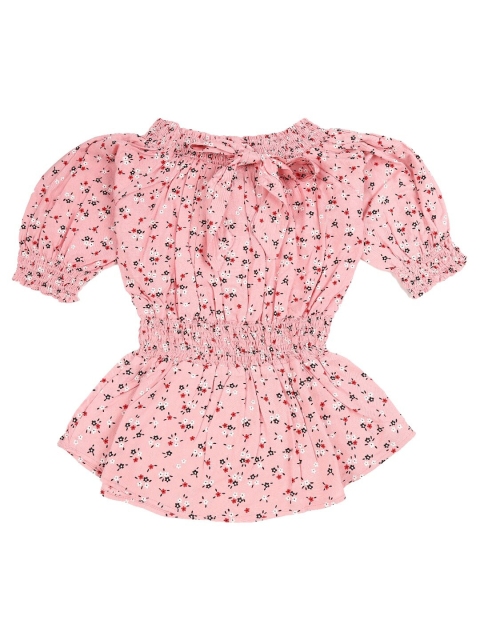 

V-Mart Pink Floral Print Cinched Waist Top