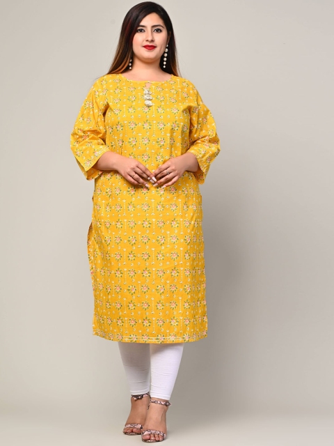 

Swasti Women Yellow Geometric Printed Floral Kurta