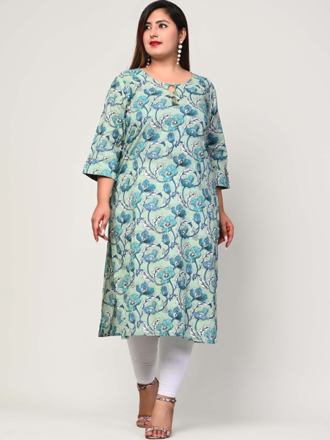 

Swasti Women Plus Size Green Floral Printed Cotton Kurta