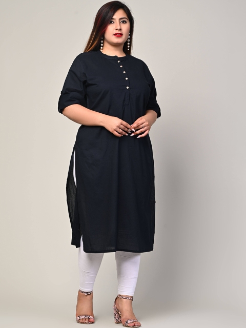 

Swasti Plus Size Women Black Solid Round Neck Gotta Patti Straight Kurta