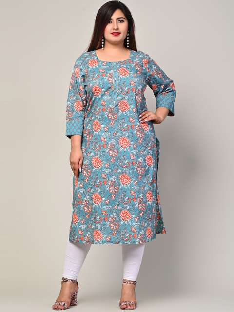 

Swasti Women Plus Size Green Floral Printed Cotton Kurta