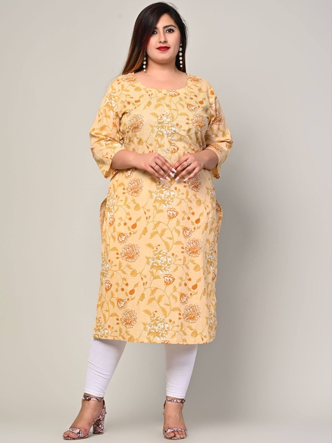 

Swasti Women Plus Size Yellow Floral Printed Cotton Kurta