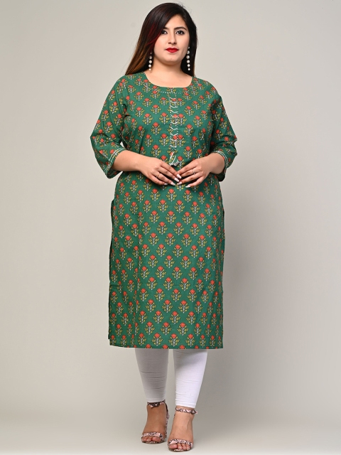 

Swasti Women Plus Size Green Floral Printed Cotton Kurta