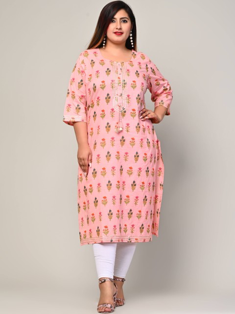 

Swasti Women Plus Size Pink Floral Printed Cotton Kurta
