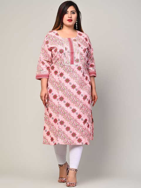 

Swasti Women Plus Size Pink Floral Printed Cotton Kurta