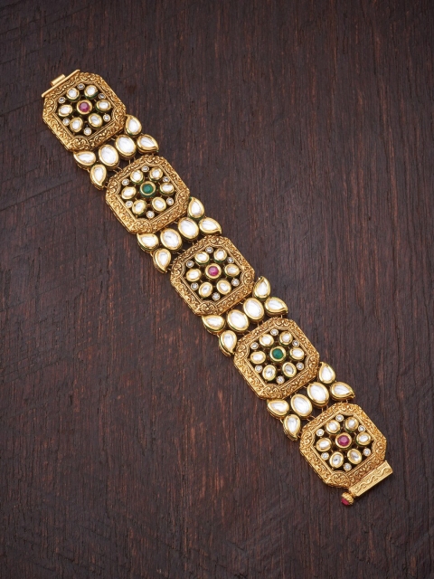 

Kushal's Fashion Jewellery Women Gold-Plated & Green Kundan Kada Bracelet