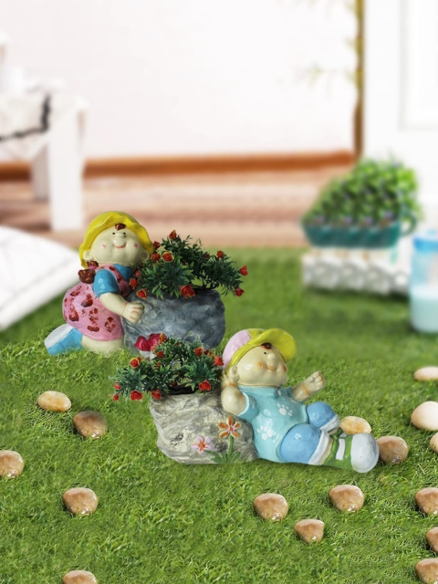 

Wonderland Set of 2 Blue Stone Girl Boy Resin Planter