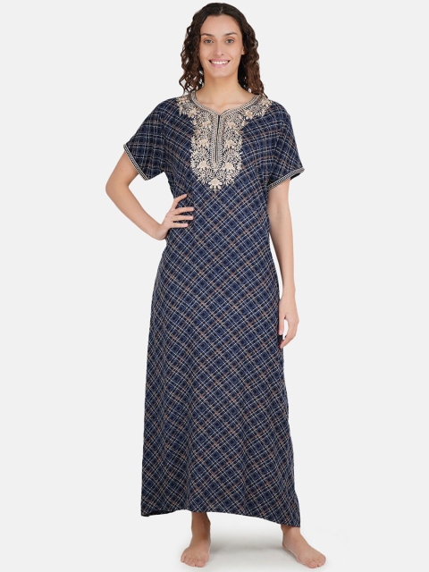 

KOI SLEEPWEAR Woman Blue Embroidered Maxi Nightdress, Grey