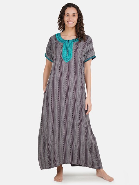 

KOI SLEEPWEAR Grey Maxi Nightdress with Embroidery
