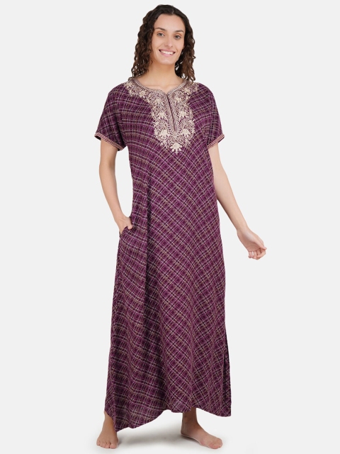 

KOI SLEEPWEAR Maroon Embroidered Maxi Nightdress