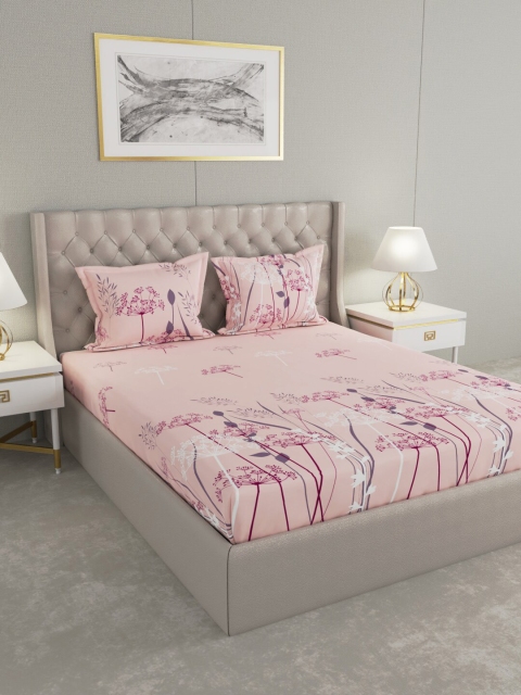 

Raymond Home Pink & Purple 120 TC Floral Queen Bedsheet with 2 Pillow Covers
