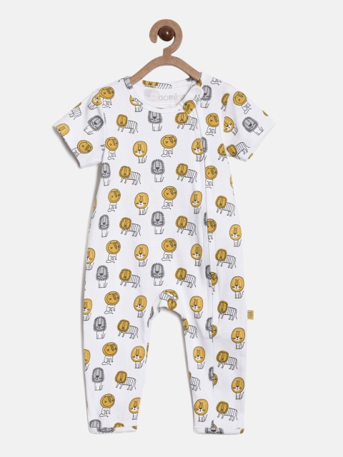 

Aomi Kids White Printed Cotton Zipped Romper