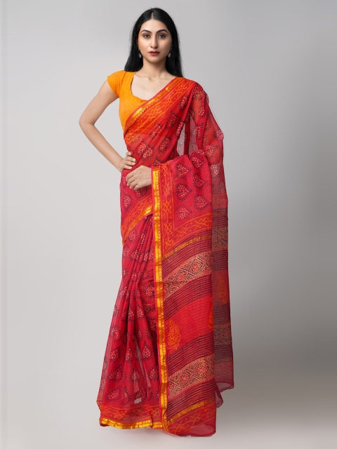 

Unnati Silks Red & Gold-Toned Ethnic Motifs Zari Pure Cotton Kota Saree