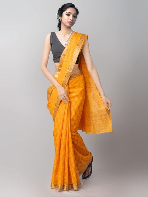 

Unnati Silks Yellow Bagh Zari Pure Cotton Superfine Handloom & Sustainable Venkatgiri Saree