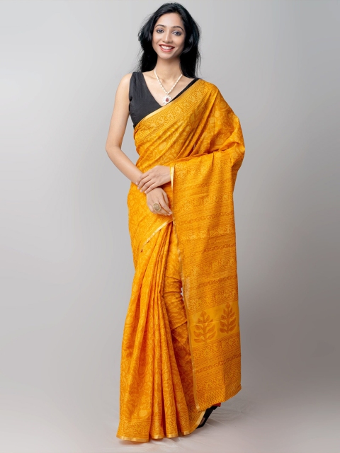 

Unnati Silks Orange & Golden Bagh Zari Pure Cotton Venkatgiri Saree