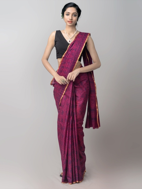 

Unnati Silks Purple & Blue Bagh Zari Handloom Sustainable Pure Cotton Venkatgiri Saree