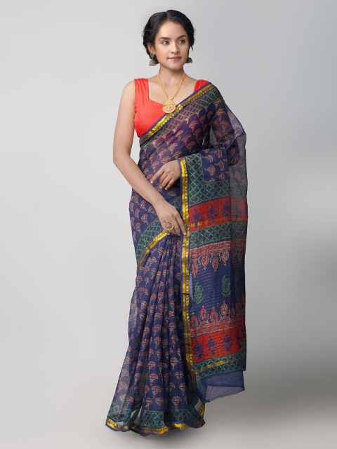 

Unnati Silks Blue & Red Ethnic Motifs Zari Pure Cotton Kota Saree