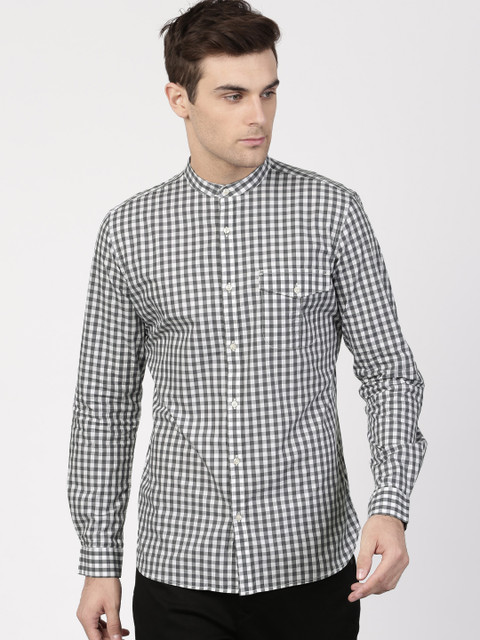 

Ether Men Grey & White Slim Fit Checked Casual Shirt