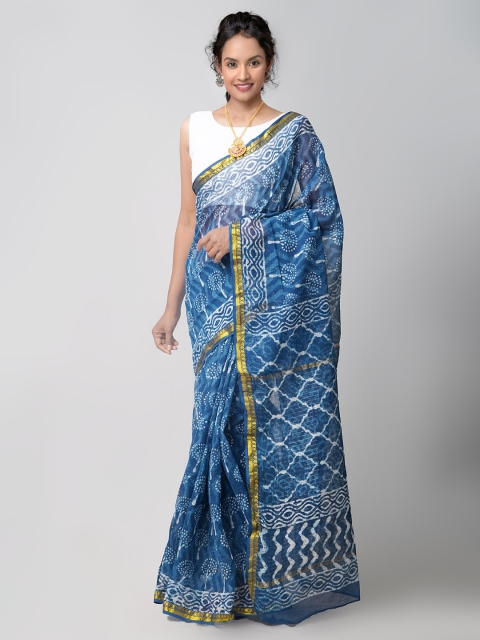 

Unnati Silks Blue & Gold-Toned Ethnic Motifs Pure Cotton Kota Saree