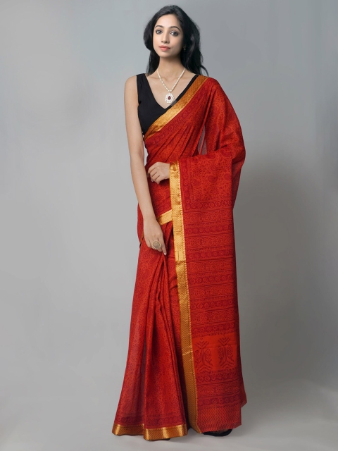

Unnati Silks Red Bagh Zari Pure Cotton Venkatgiri Saree