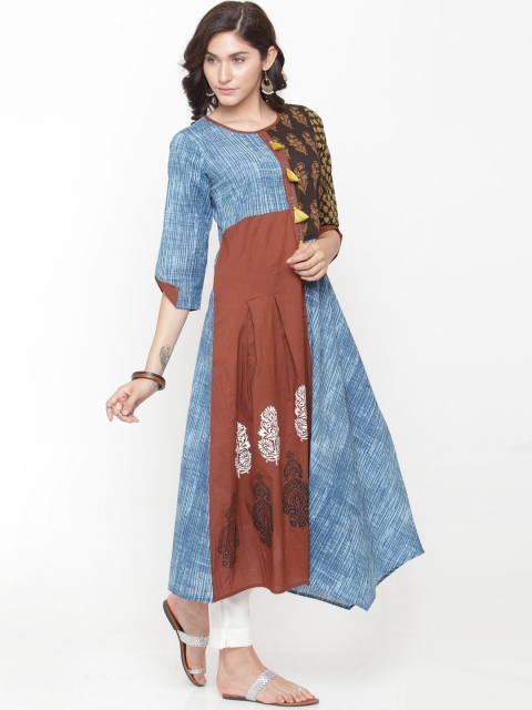 

Varanga Women Blue Printed Mirror Work Anarkali Kurta