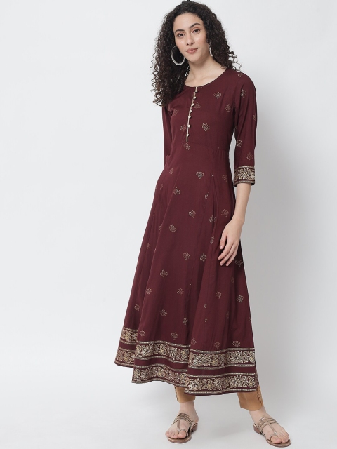 

Tulsattva Women Maroon & Gold-Toned Ethnic Motifs Embellished Anarkali Kurta