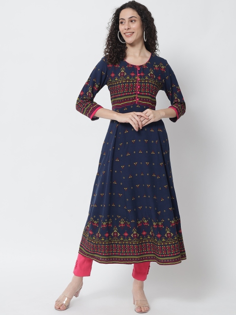 

Tulsattva Women Blue & Multicoloured Floral Printed Anarkali Kurta