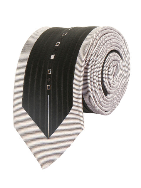 

Alvaro Castagnino Men Black & Beige Striped Skinny Tie