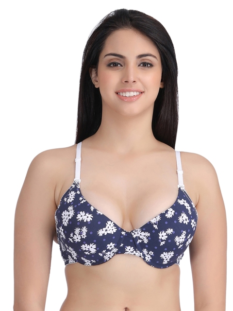 

Clovia Blue & White Floral Print Half-Coverage T-shirt Bra BR0678P08