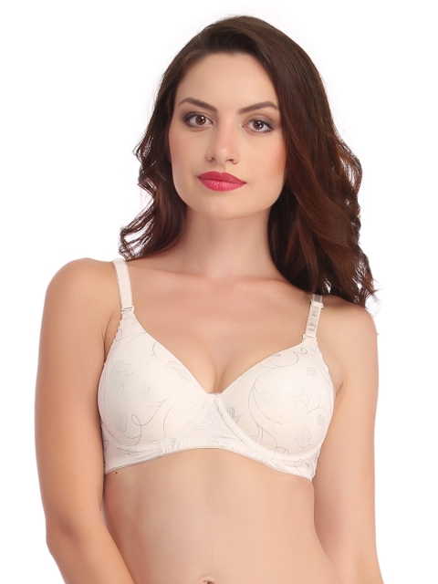 

Clovia White Floral Print Medium-Coverage T-shirt Bra BR0698P18