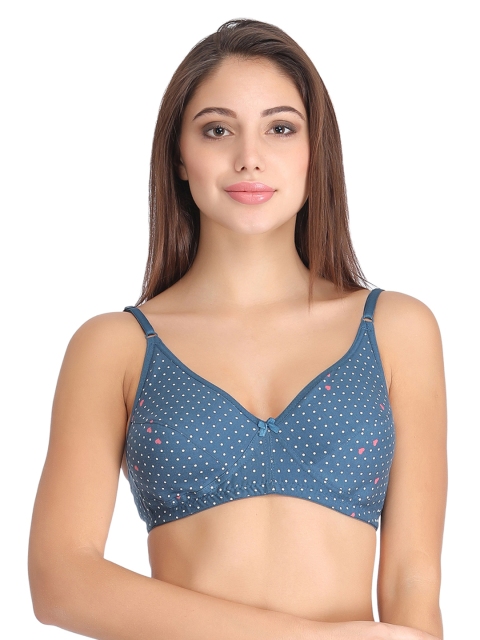 

Clovia Cotton Non-Padded Demi Cup Printed Bra, Blue