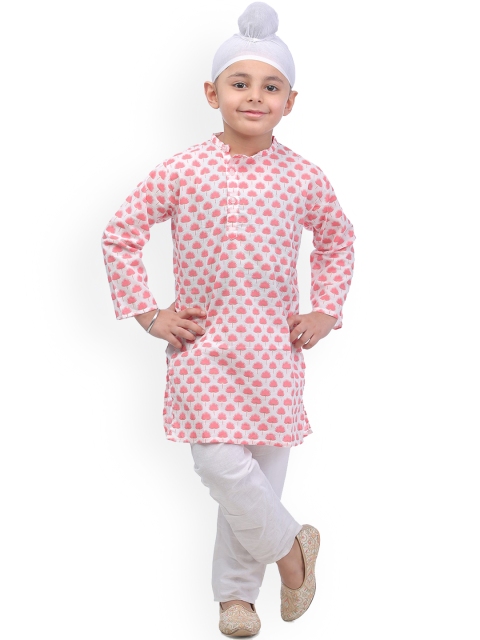 

ahhaaaa Boys Red Floral Printed Pure Cotton Kurta with Pyjamas