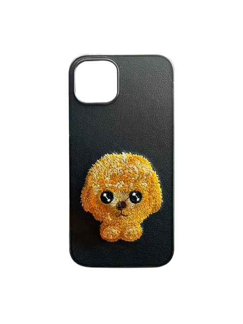 

TREEMODA Black Puppy Dog Leather iPhone 13 Back Case