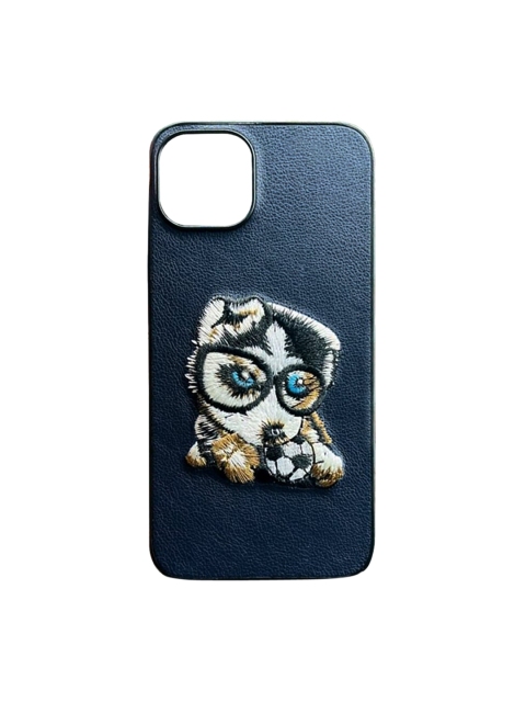 

TREEMODA Black & Blue Cute Dog Phone 11 Leather Back Case
