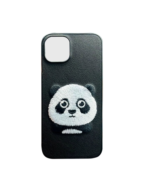

TREEMODA Black & White Panda Embroidered iPhone 13 Pro Max Leather Back Case