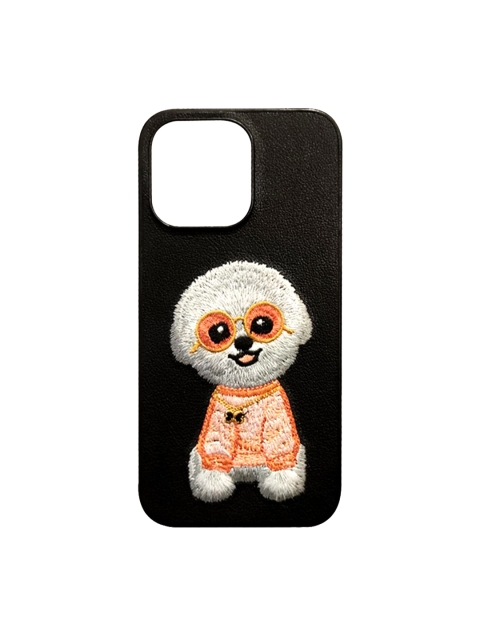 

TREEMODA Black Small Dog Leather iPhone 13 Pro Case