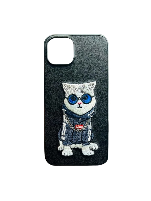 

TREEMODA Black & White Cat iPhone 12 Leather Back Case