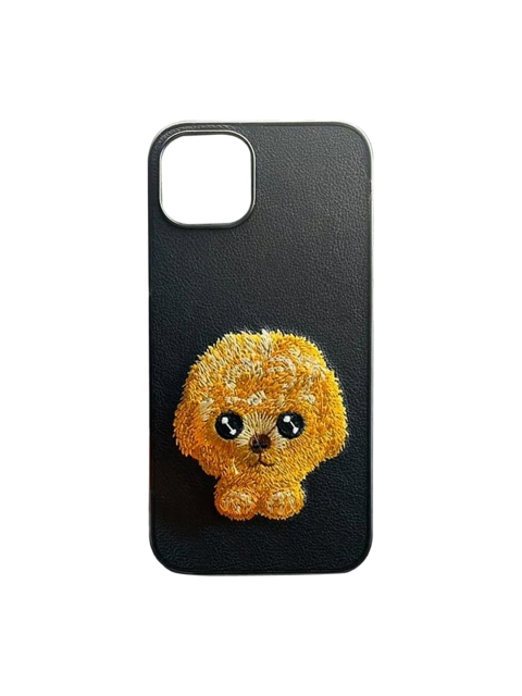 

TREEMODA Black Puppy Dog Leather Apple IPhone 12 Pro Back Case