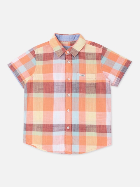 

Pepe Jeans Boys Orange Checked Regular Fit Casual Shirt