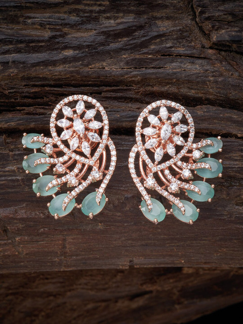 

Kushal's Fashion Jewellery Rose Gold & Green Floral Studs Earrings