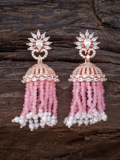 

Kushal's Fashion Jewellery Rose Gold & Pink Classic Jhumkas Earrings