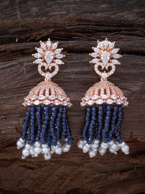 

Kushal's Fashion Jewellery Blue & White Dome Shaped Jhumkas Earrings