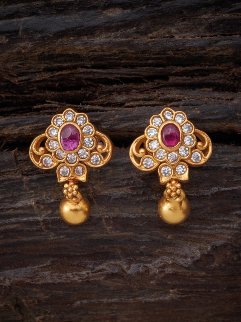 

Kushal's Fashion Jewellery Gold-Plated Red 92.5 Pure Silver Floral Drop Earrings