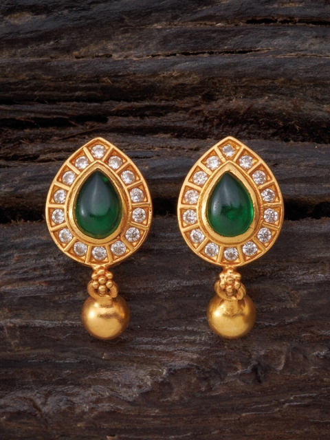 

Kushal's Fashion Jewellery Green & Gold-Toned Teardrop Shaped Drop Earrings