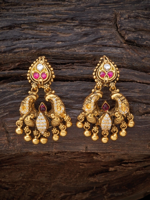 

Kushal's Fashion Jewellery Gold-Plated Red 92.5 Pure Silver Paisley Shaped Drop Earrings