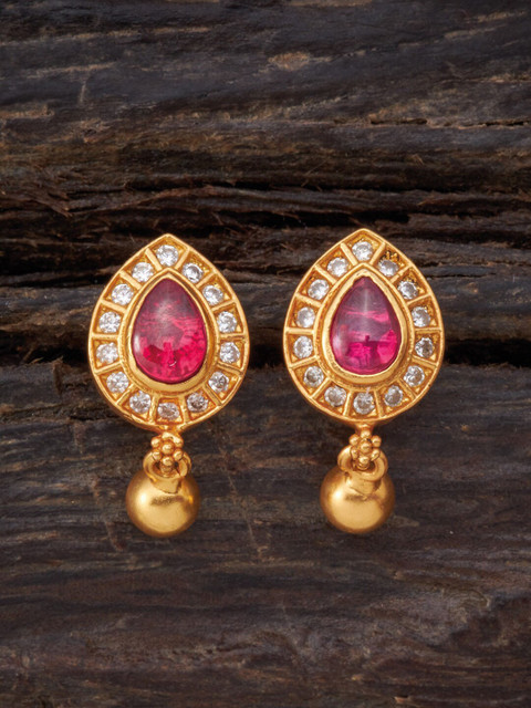 

Kushals Fashion Jewellery 92.5 Silver Gold-Plated Red Teardrop Shaped Studs Earrings